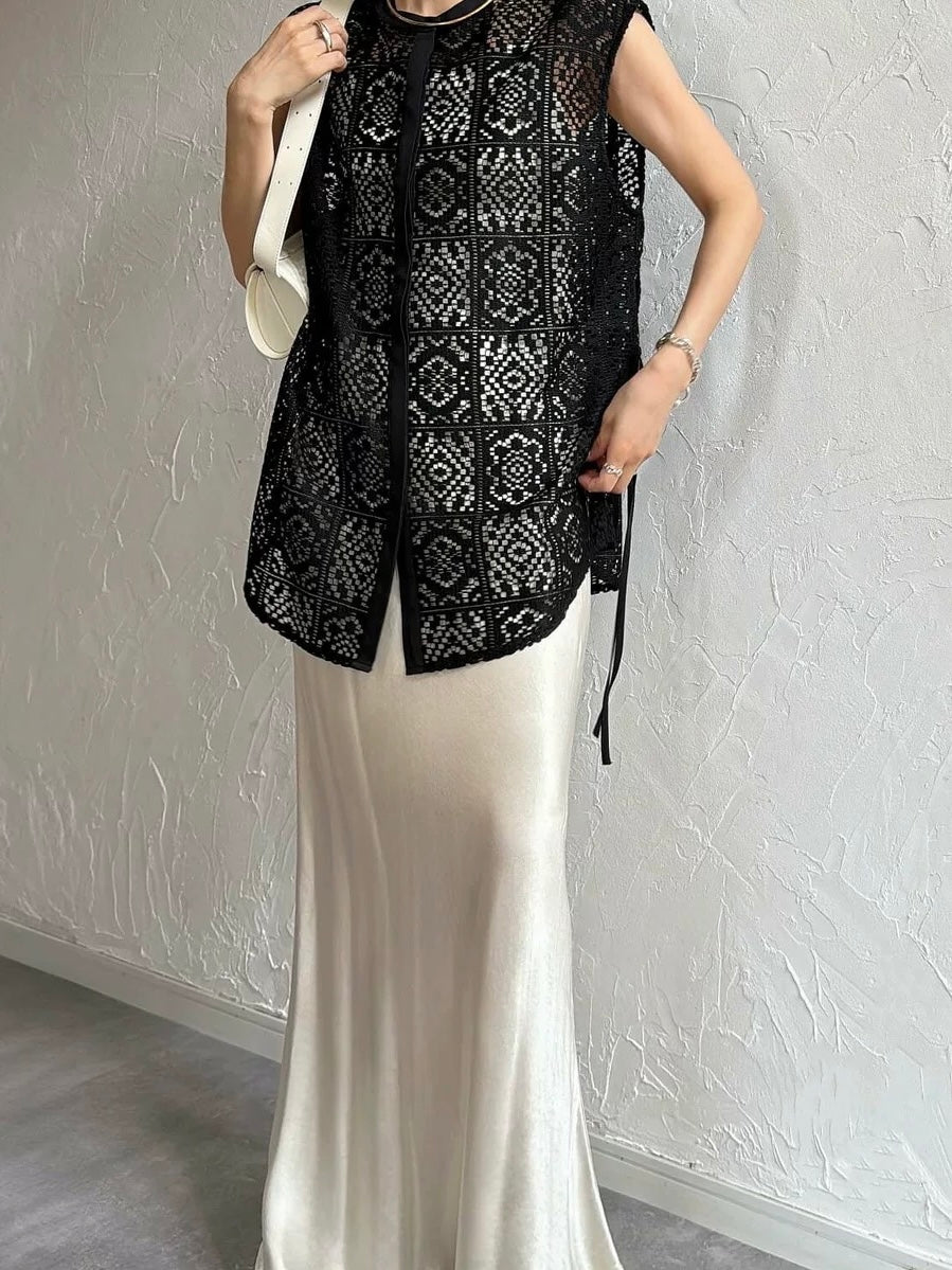 Round Neck Lace Hollow Hook Flower Shirt Short Sleeves