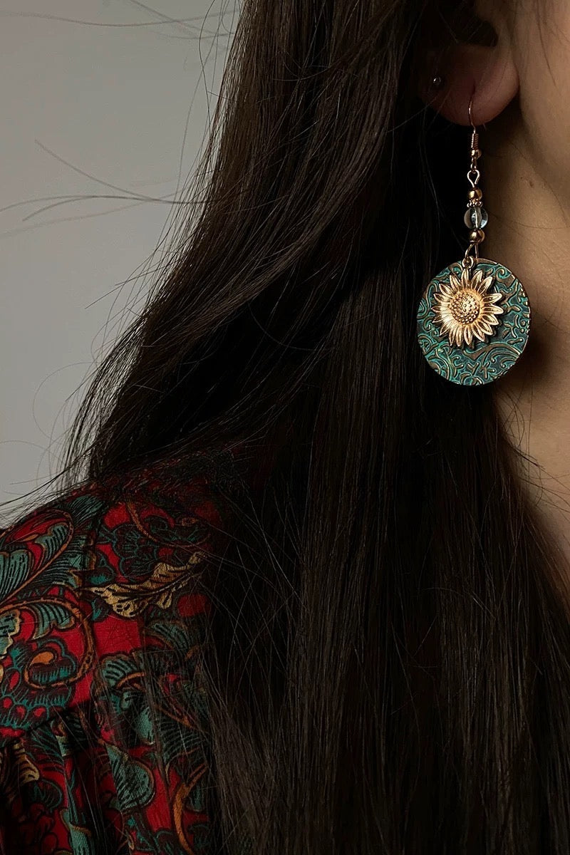 Sunflower Engraved Earrings