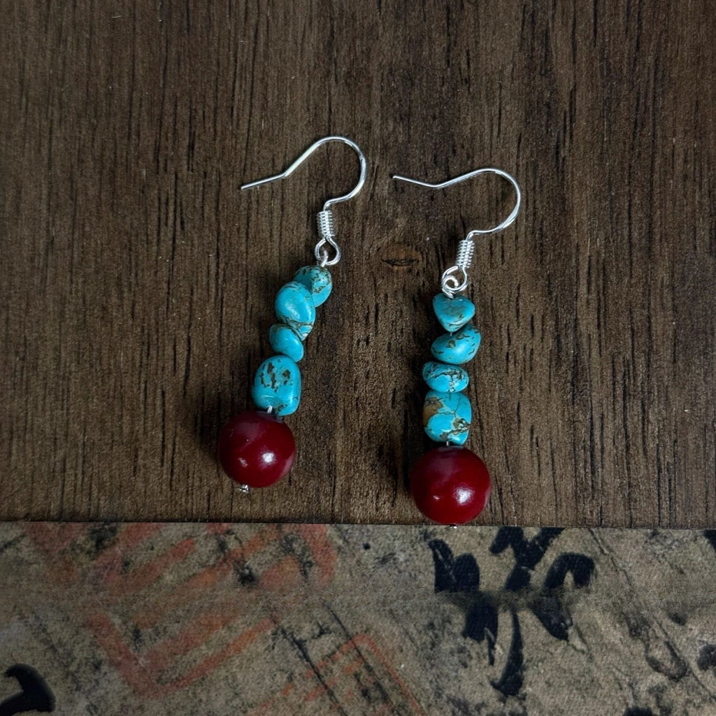 Turquoise Cinnabar Irregular Earrings