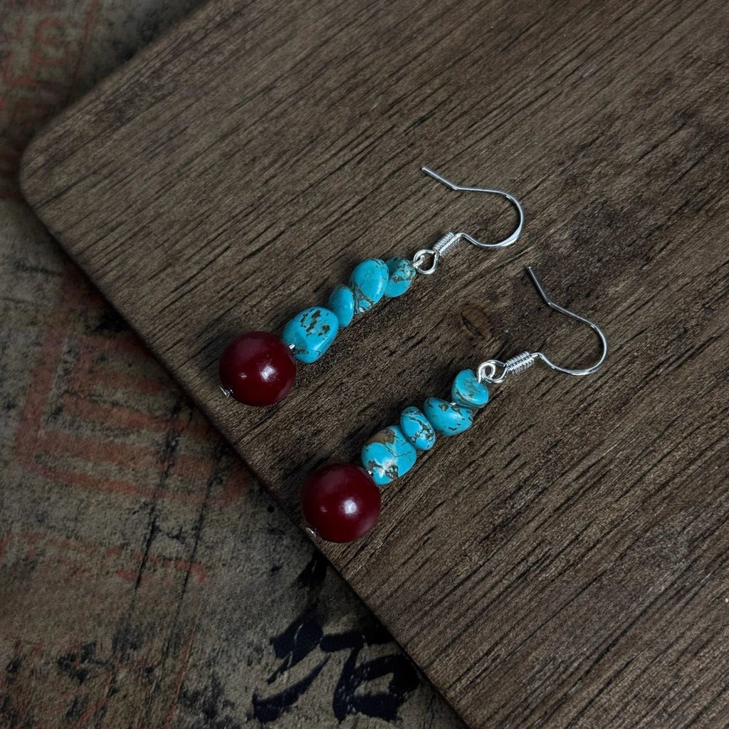 Turquoise Cinnabar Irregular Earrings