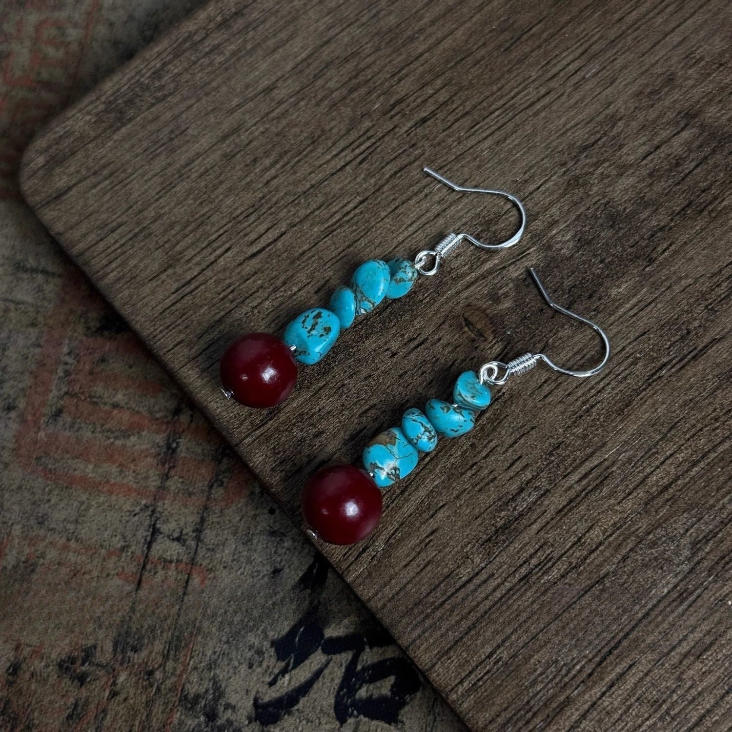 Turquoise Cinnabar Irregular Earrings