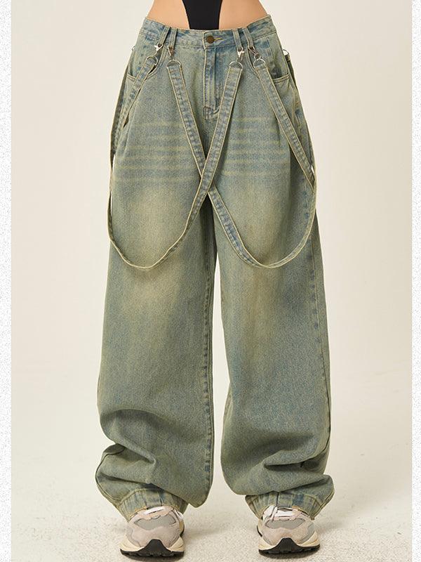 Vintage Loose Wide-Leg Straight-Leg Jeans by painevida