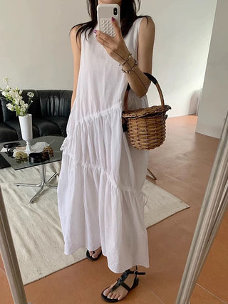 Round Neck Loose Stitching Irregular Vest Dress by painevida