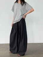 Relaxed Drawstring Pleated Wide-leg Trousers
