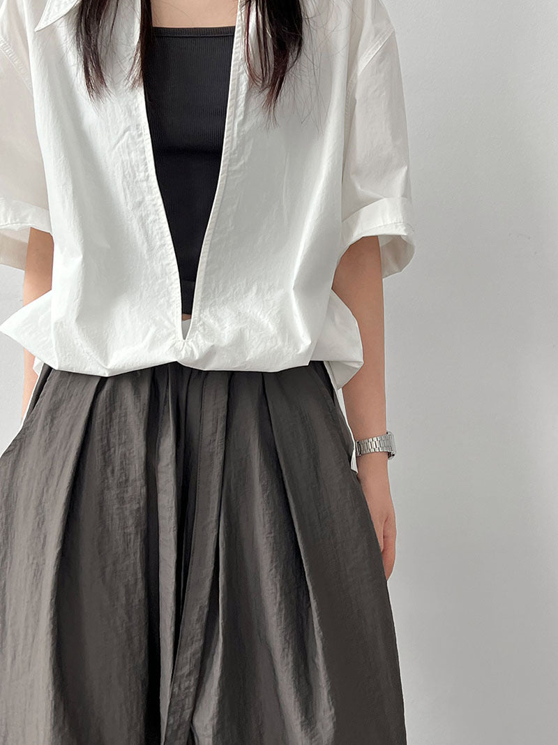 Relaxed Drawstring Pleated Wide-leg Trousers by painevida