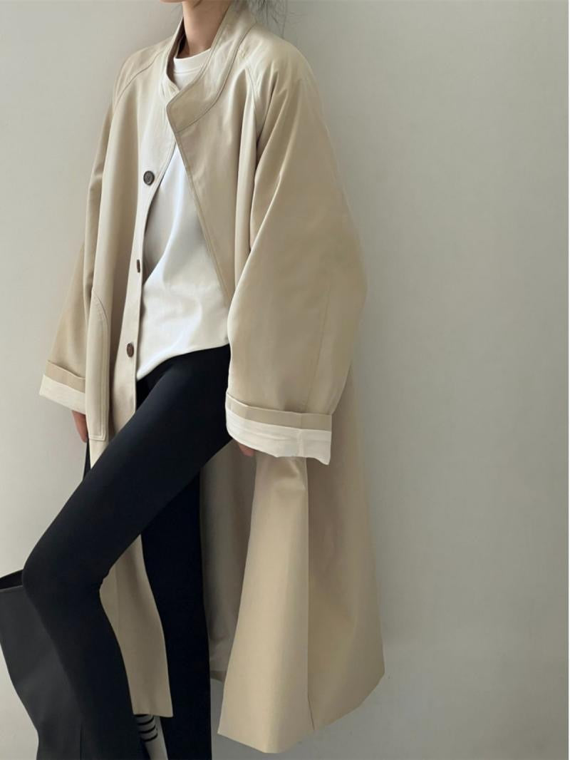 Simple Stand Collar Trench Long Coat