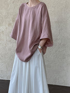 Loose Round Neck With Back Ties Blouse