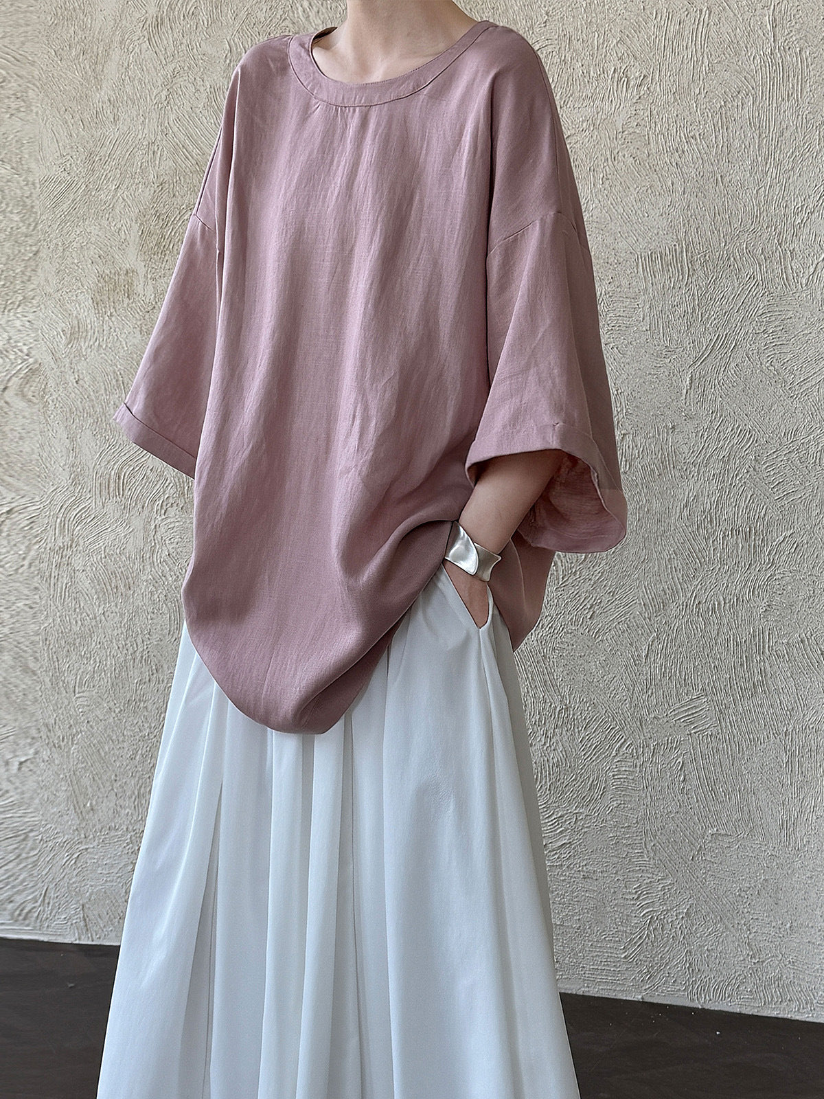 Loose Round Neck With Back Ties Blouse