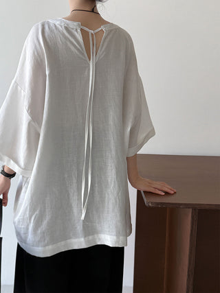 Loose Round Neck With Back Ties Blouse by painevida