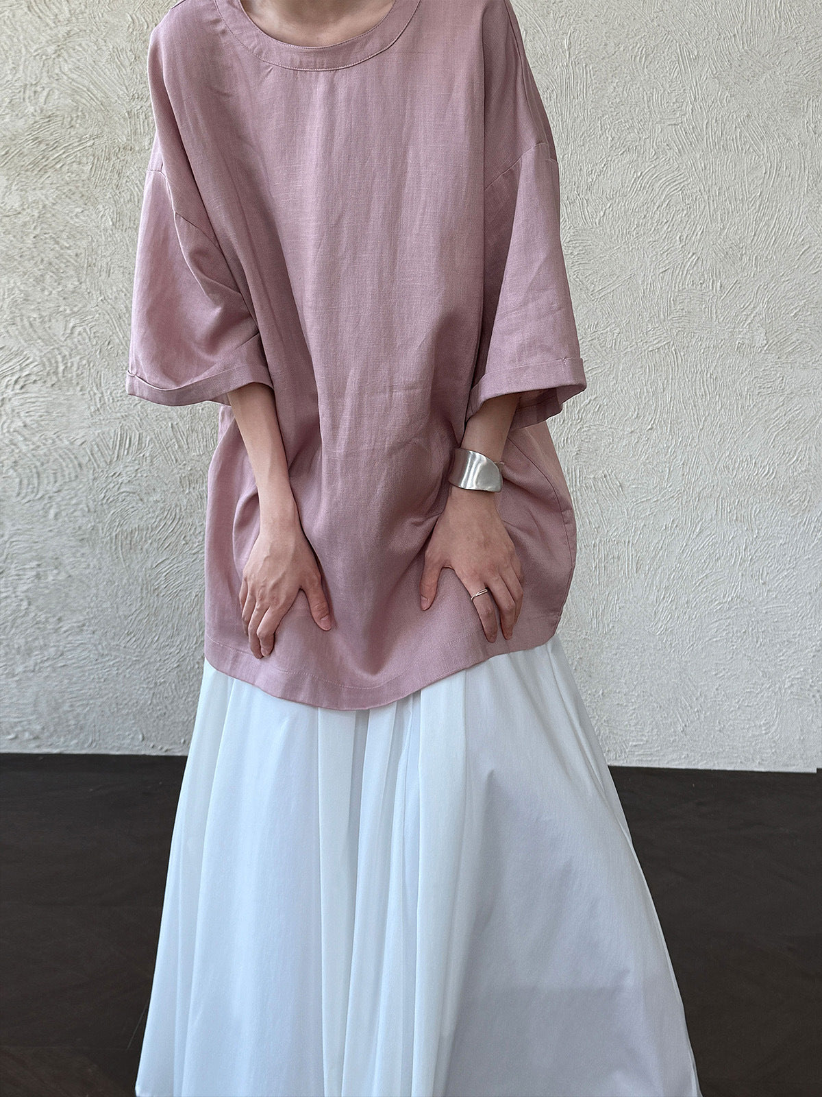 Loose Round Neck With Back Ties Blouse