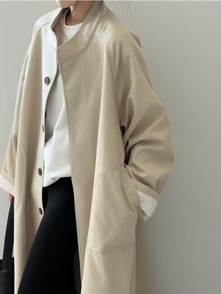 Simple Stand Collar Trench Long Coat by painevida