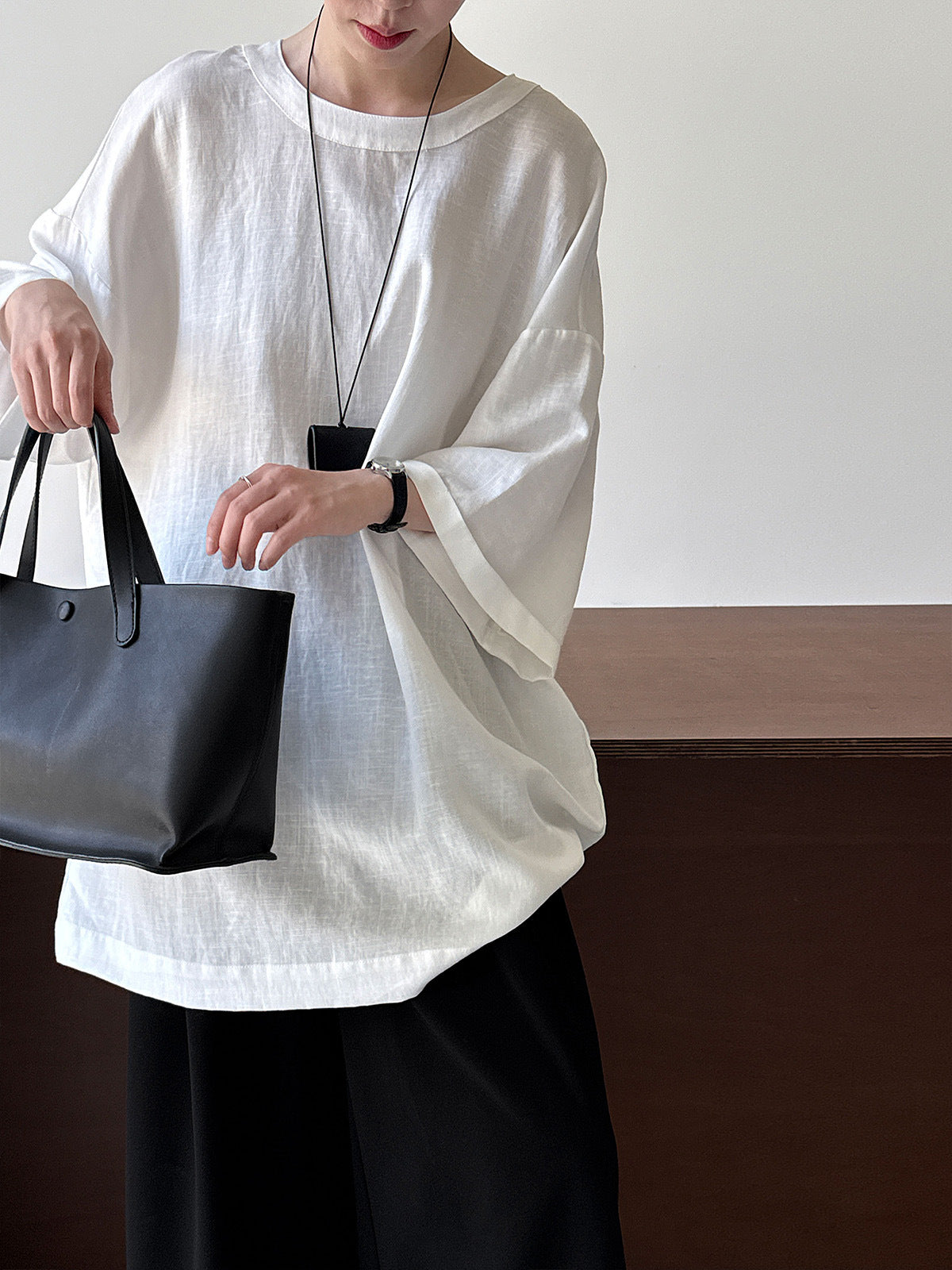 Loose Round Neck With Back Ties Blouse