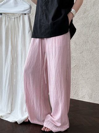 Linen Elastic Waist Loose Wide-Leg Pants by painevida