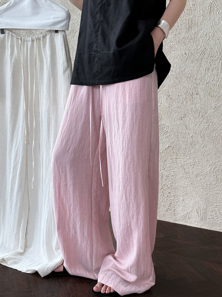 Linen Elastic Waist Loose Wide-Leg Pants by painevida