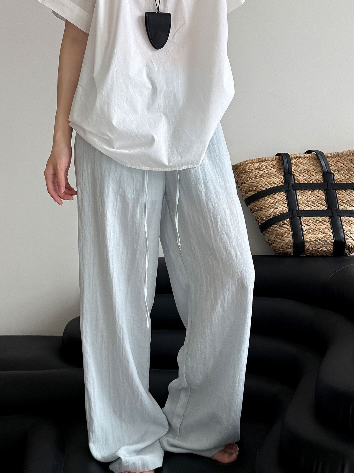 Linen Elastic Waist Loose Wide-Leg Pants