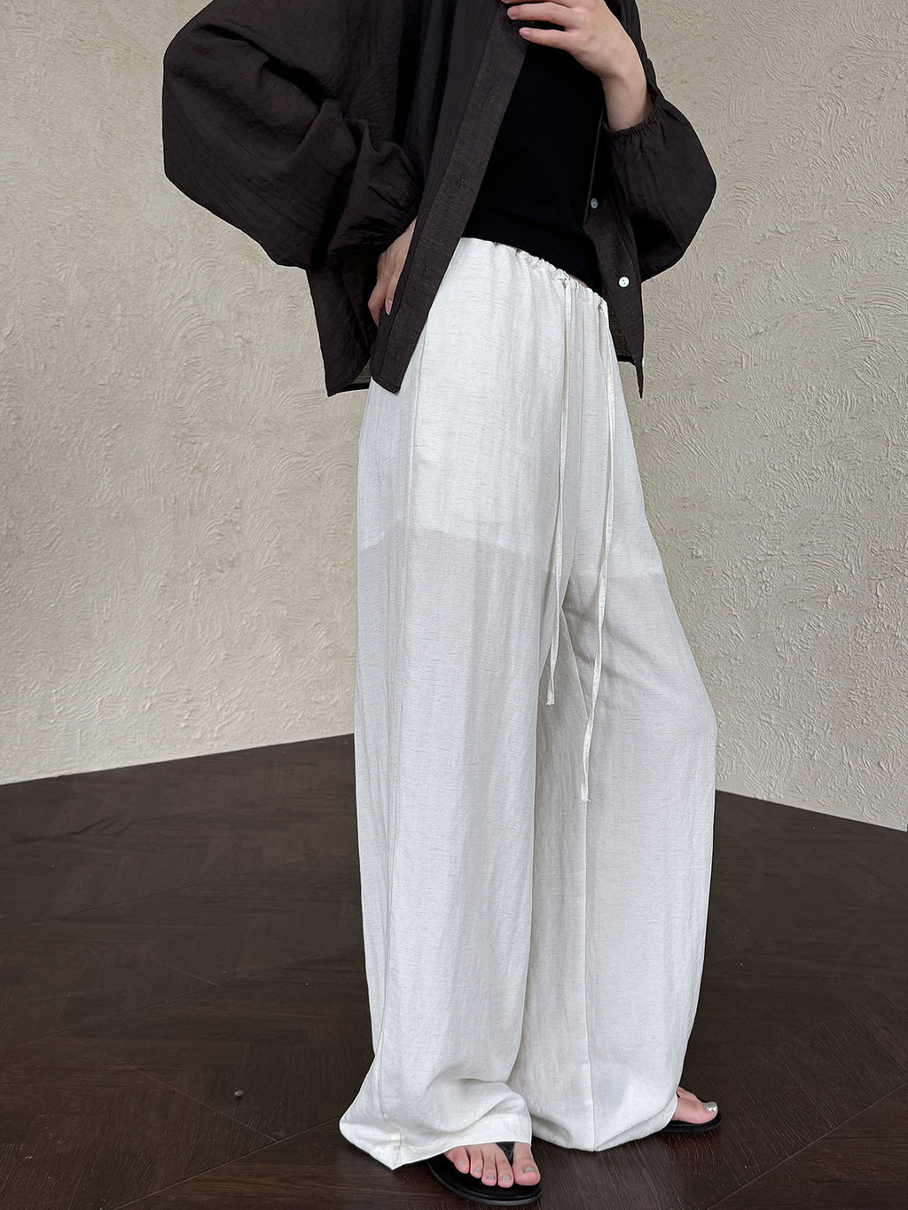 Linen Elastic Waist Loose Wide-Leg Pants