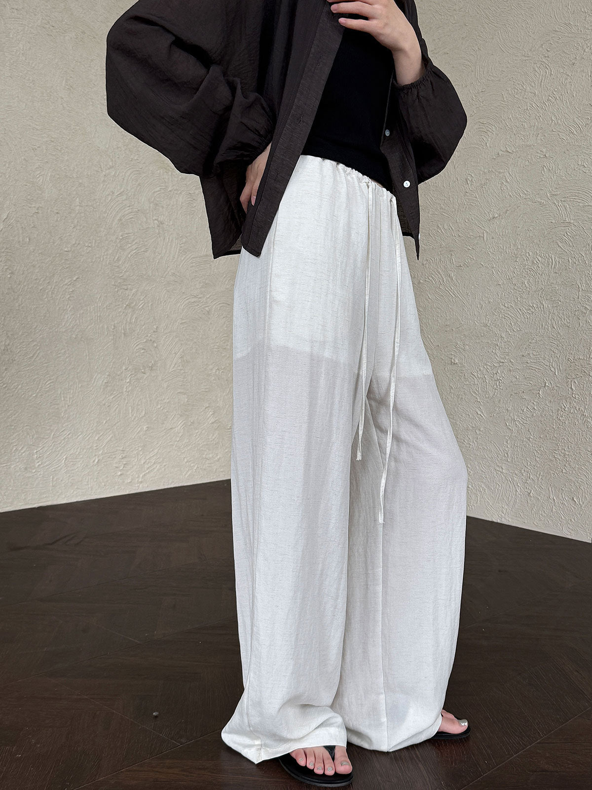 Linen Elastic Waist Loose Wide-Leg Pants