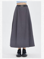 Trendy Gray Pleated Long Skirt