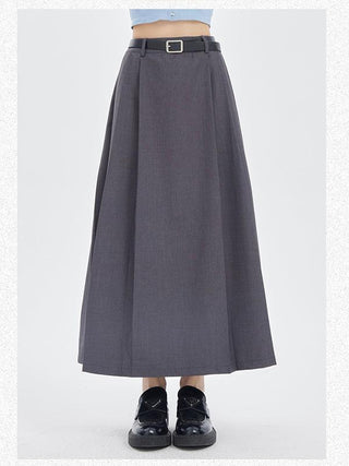 Trendy Gray Pleated Long Skirt