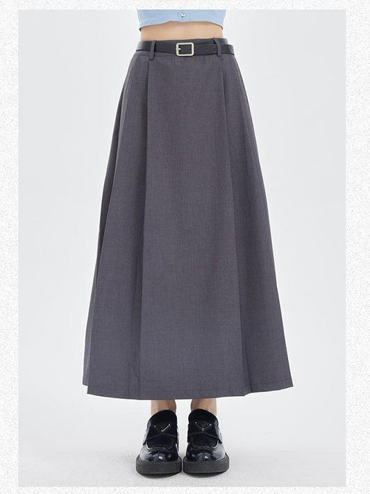 Trendy Gray Pleated Long Skirt