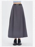 Trendy Gray Pleated Long Skirt