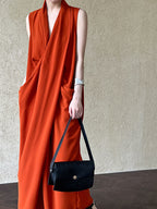 V-Neck Sleeveless Knot Waist Dress