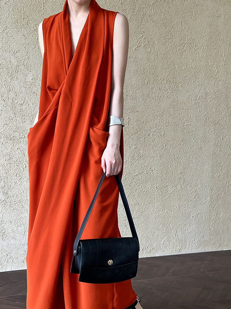 V-Neck Sleeveless Knot Waist Dress by painevida