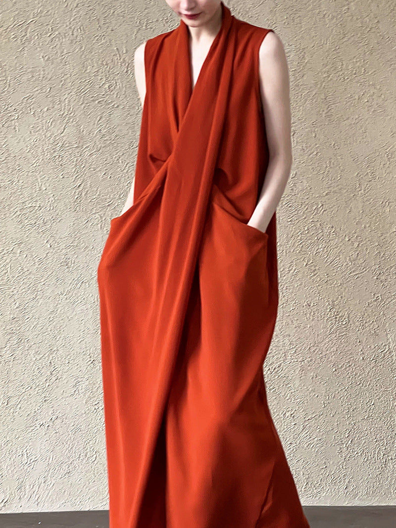V-Neck Sleeveless Knot Waist Dress by painevida