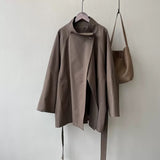 Retro One Button Stand Collar Waist Tench Coat