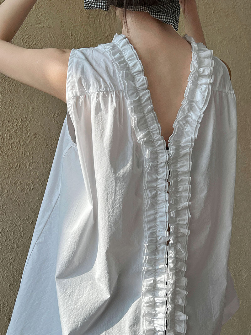 Ruffle Hem Petal Collar Sleeveless Shirt