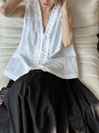 Ruffle Hem Petal Collar Sleeveless Shirt