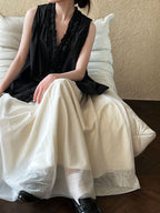 Ruffle Hem Petal Collar Sleeveless Shirt