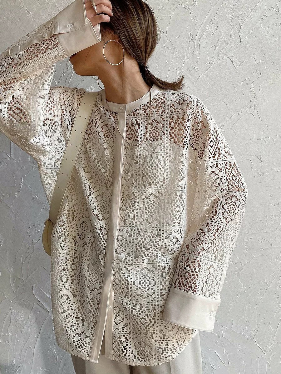 Hollow Lace Long Sleeve Shirt by painevida