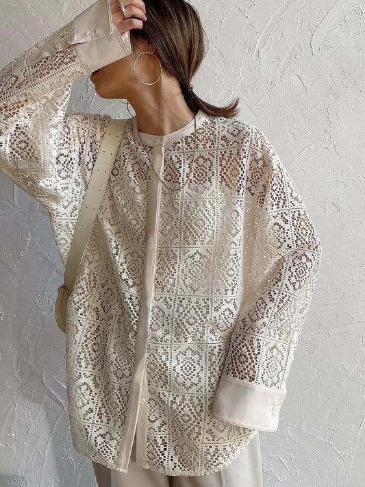 Hollow Lace Long Sleeve Shirt