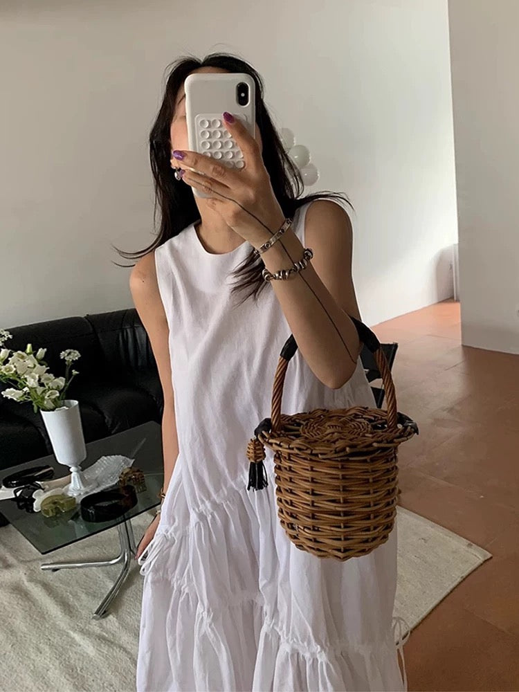 Round Neck Loose Stitching Irregular Vest Dress