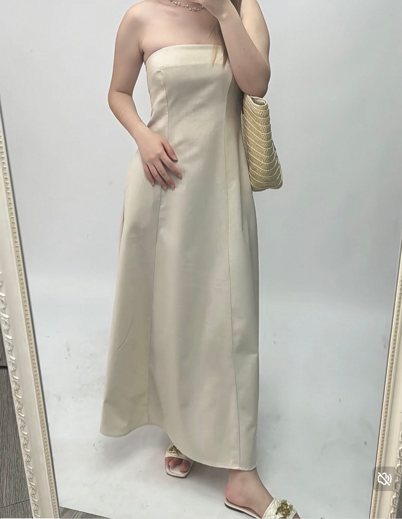 Strapless A-line Linen Long Dress