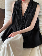 Ruffle Hem Petal Collar Sleeveless Shirt
