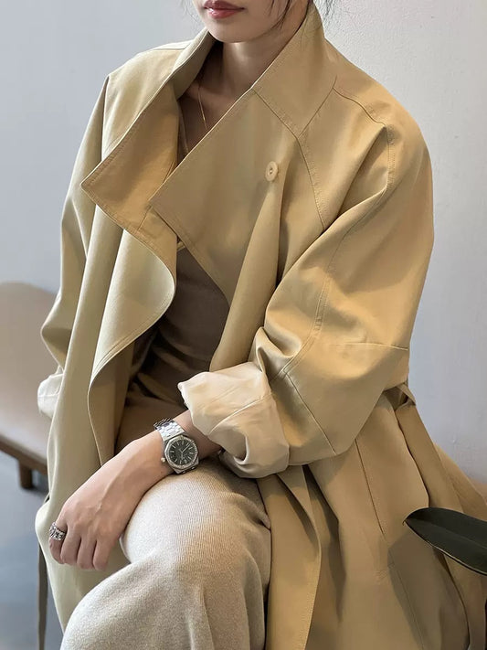 Retro One Button Stand Collar Waist Tench Coat