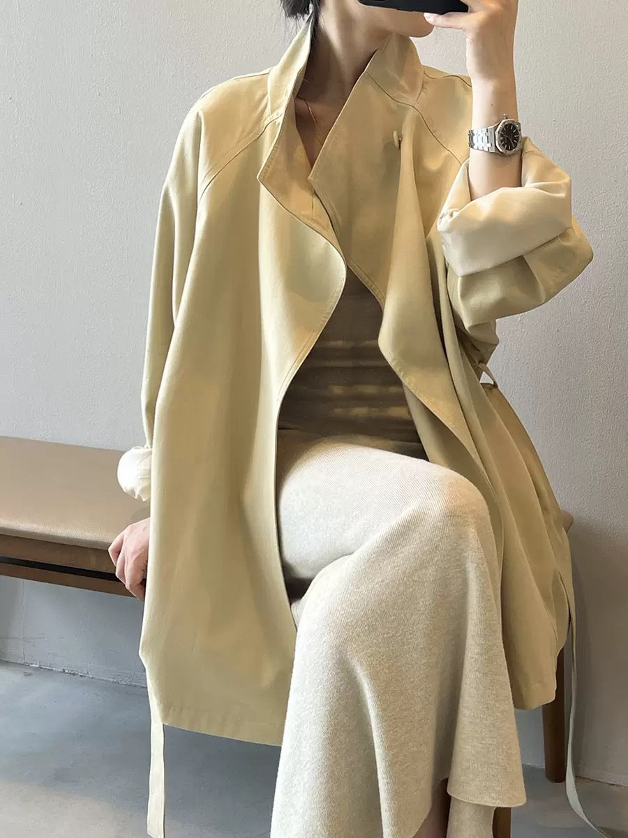 Retro One Button Stand Collar Waist Tench Coat