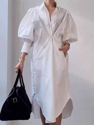 Lrregular Lantern Sleeve Striped Shirt Dress by painevida