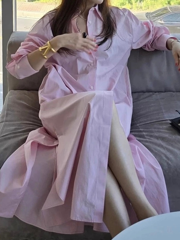 Lapel Single-Breasted Slit Dress