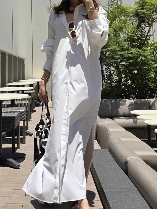 Lapel Single-Breasted Slit Dress