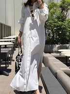 Lapel Single-Breasted Slit Dress