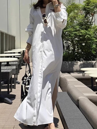 Lapel Single-Breasted Slit Dress by painevida
