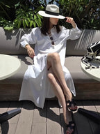 Lapel Single-Breasted Slit Dress