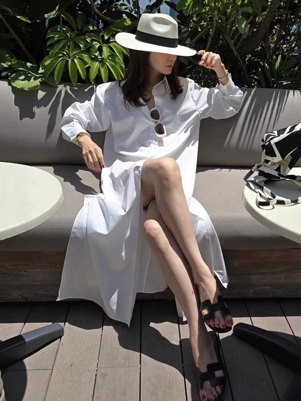 Lapel Single-Breasted Slit Dress