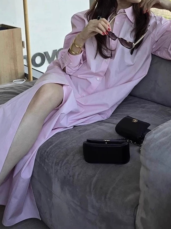 Lapel Single-Breasted Slit Dress