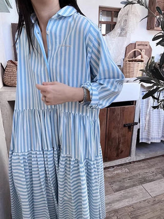 Striped Ruffled Shirt Dress by painevida