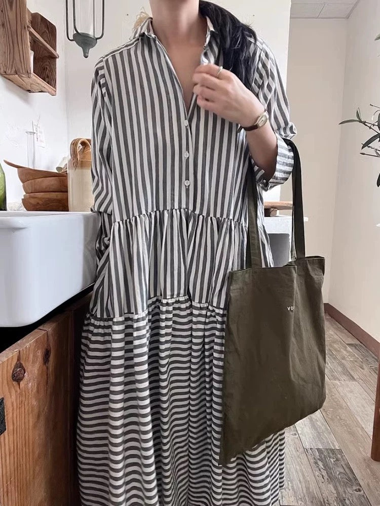Striped Ruffled Shirt Dress