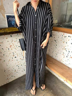Lapel Contrast Striped Loose Shirt Dress